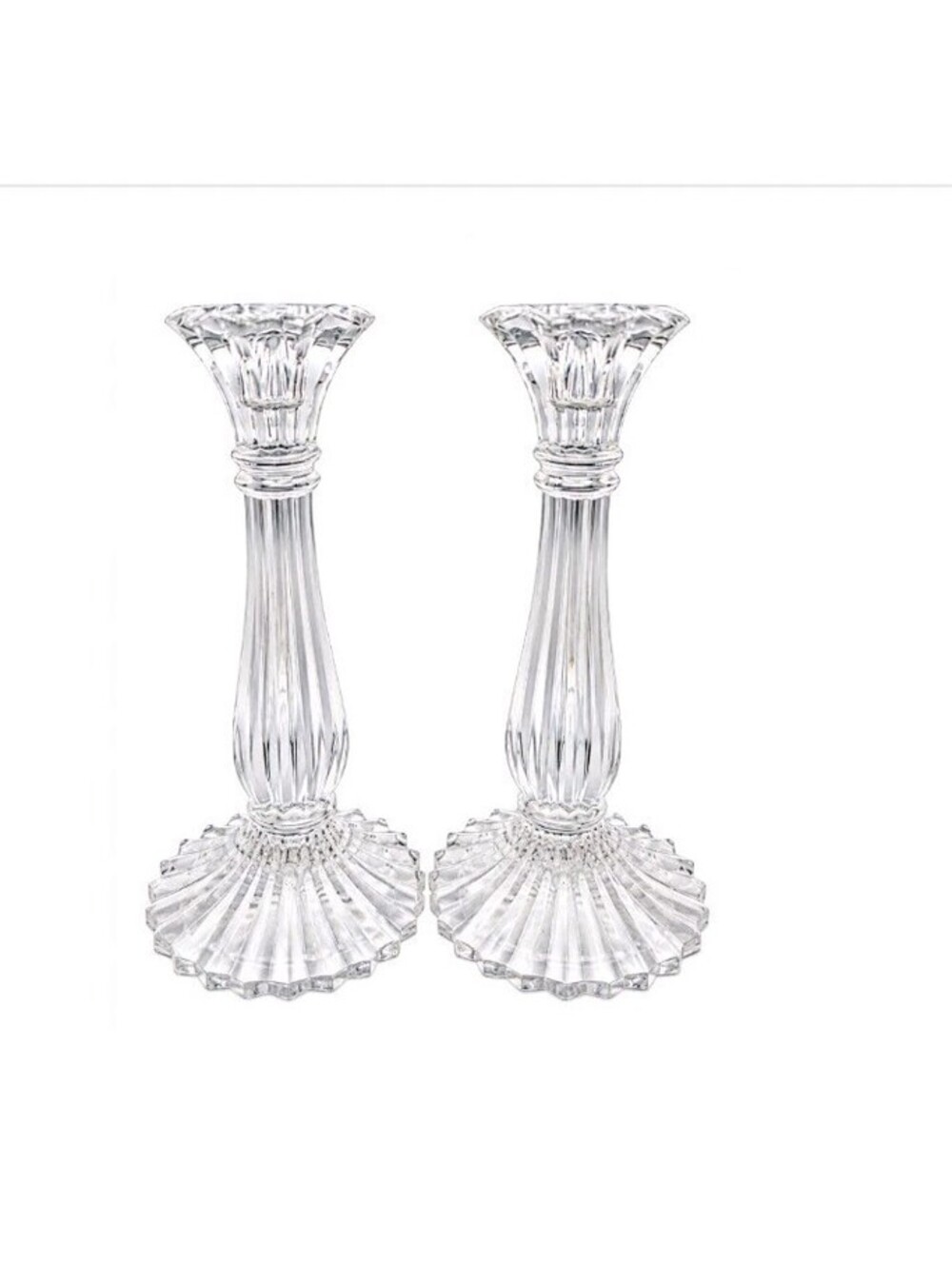 Vintage Crystal Candlestick Holders Pair 8" Fluted Fan Base Taper Candle
